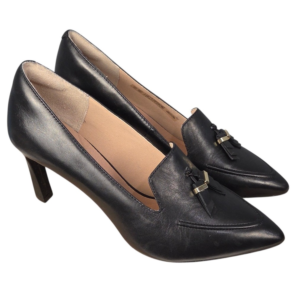 Rockport Black Leather Pointed Toe Tassel Heels